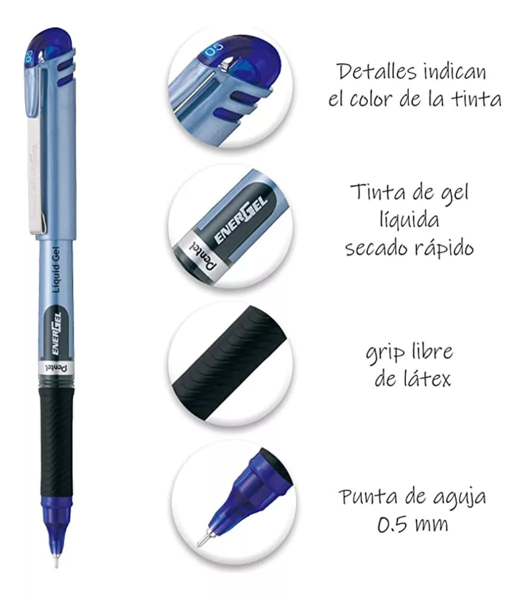 3 Bolígrafos Pentel Energel Tinta Gel Líquida 0.5mm Colores