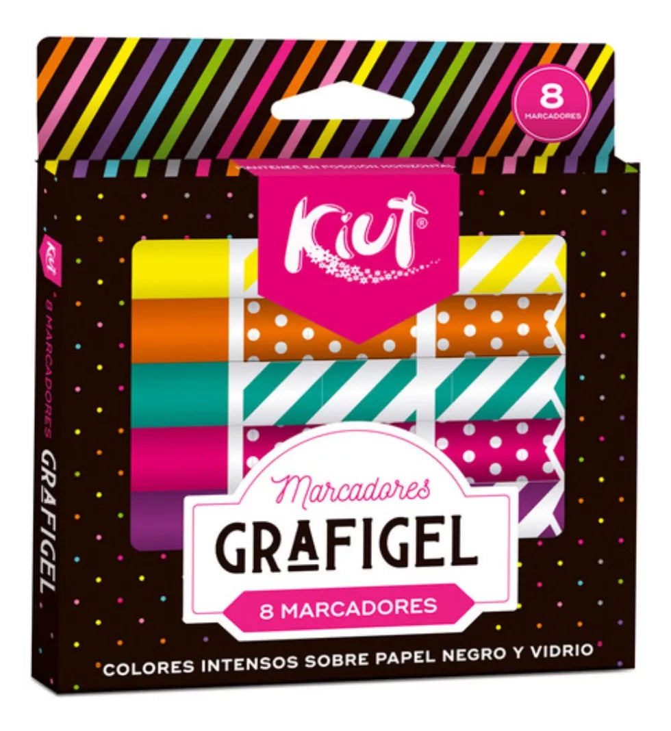 8 Marcadores Grafigel Kiut Colores Surtidos Dibujo Escritura