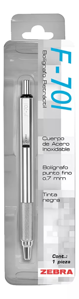 1 Pieza Boligrafo Retractil Zebra F-701 Punto Fino 0.7 Mm