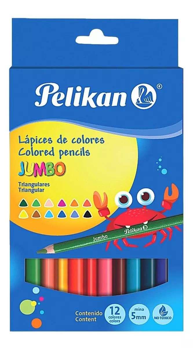 Caja 12 Lápices Color Jumbo Triangular Pelikan + Sacapuntas
