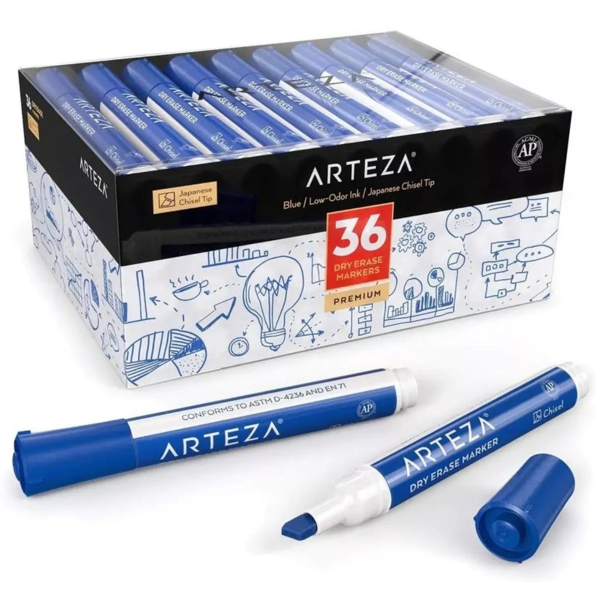 Econopack 36 Marcadores Plumón Pizarrón Blanco Azules Arteza