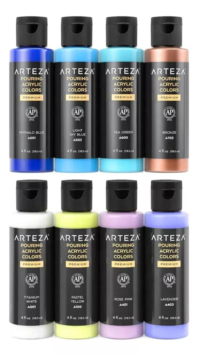 8 Pintura Acrílica Fluido Pouring Vertido 118ml Soft Arteza - Coveme - accesorios