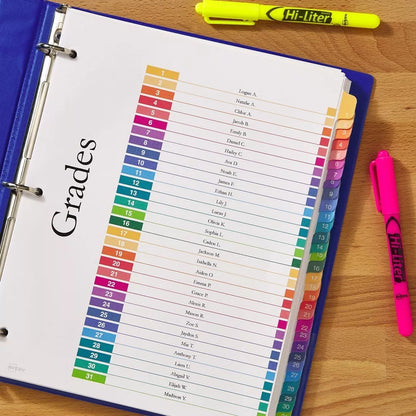 31 Separador Pestañas Numericas Avery Carpeta Multicolores