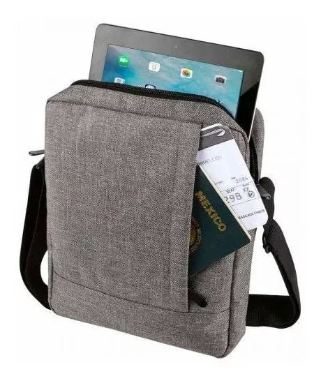Mochila Mariconera Viaje Porta Tablet iPad Hombro Gris
