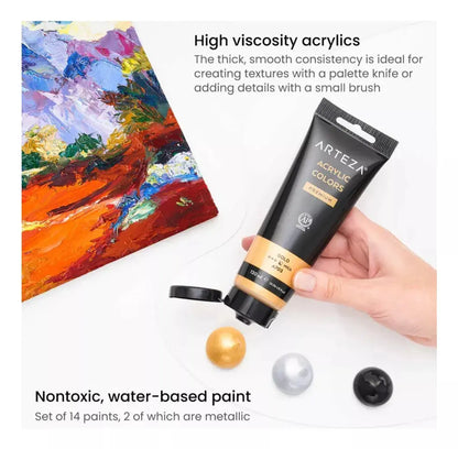 Set 14 Tubos Colores Vibrantes 120ml Pintura Acrílica Arteza - Marchante MX