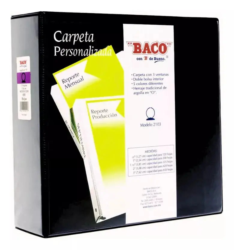 1 Carpeta Vinil Baco Personalizada Carta Economica 3pulgadas Color Negro - BACO - detalle