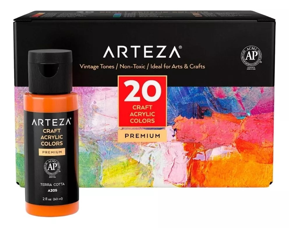 20 Pinturas Acrilicas Arteza Tonos Vintage 60 Ml C/u