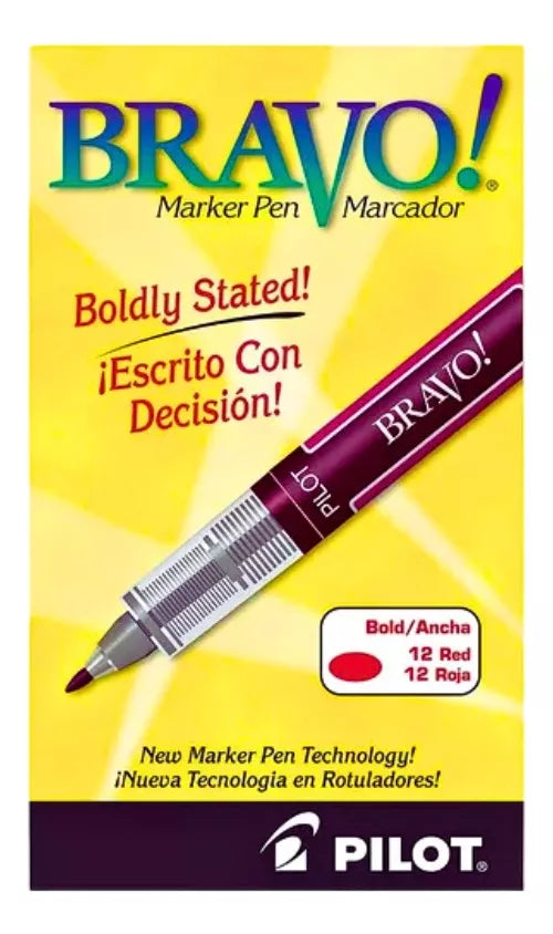 Caja 12 Marcadores Bravo Pilot Tinta Liquida Punto Fino