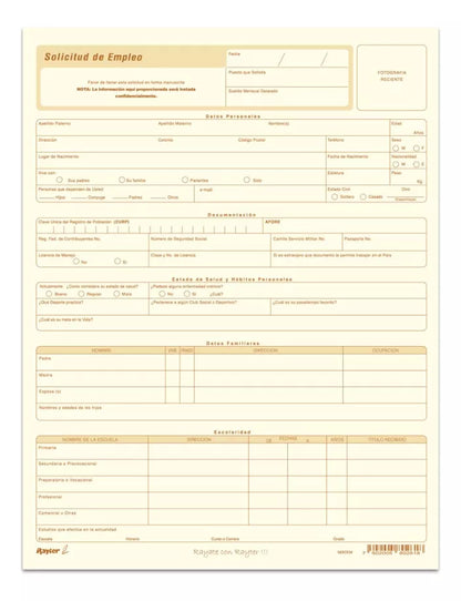 5 Blocks Solicitud Empleo Rayter Ahuesado C/25 Hojas C/u