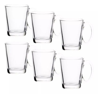 Set 6 Tazas Café Té Conica Lisa Vidrio Mayoreo 240ml - Marchante MX