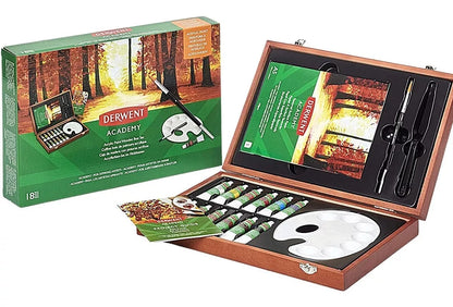 Set Regalo Madera Pintura Acrilica Tubo Derwent Academy 18 Piezas