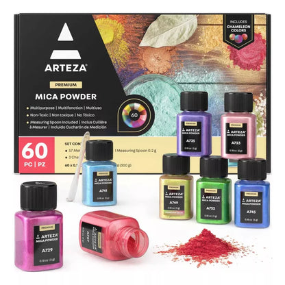 Set 60 Botes Mica Polvo 5g Colores Arteza Multiuso
