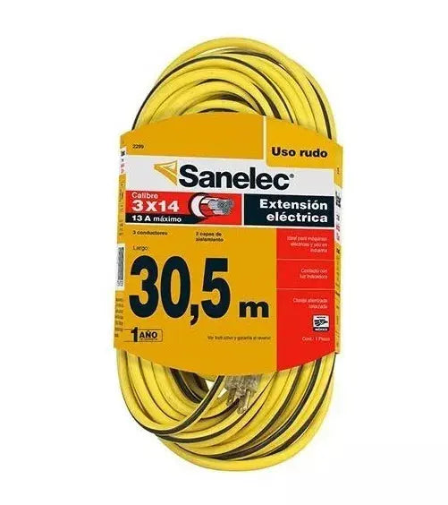 Extension Electrica 30m Sanelec Uso Rudo 13a Enchufe De Luz Color Amarillo - Marchante MX