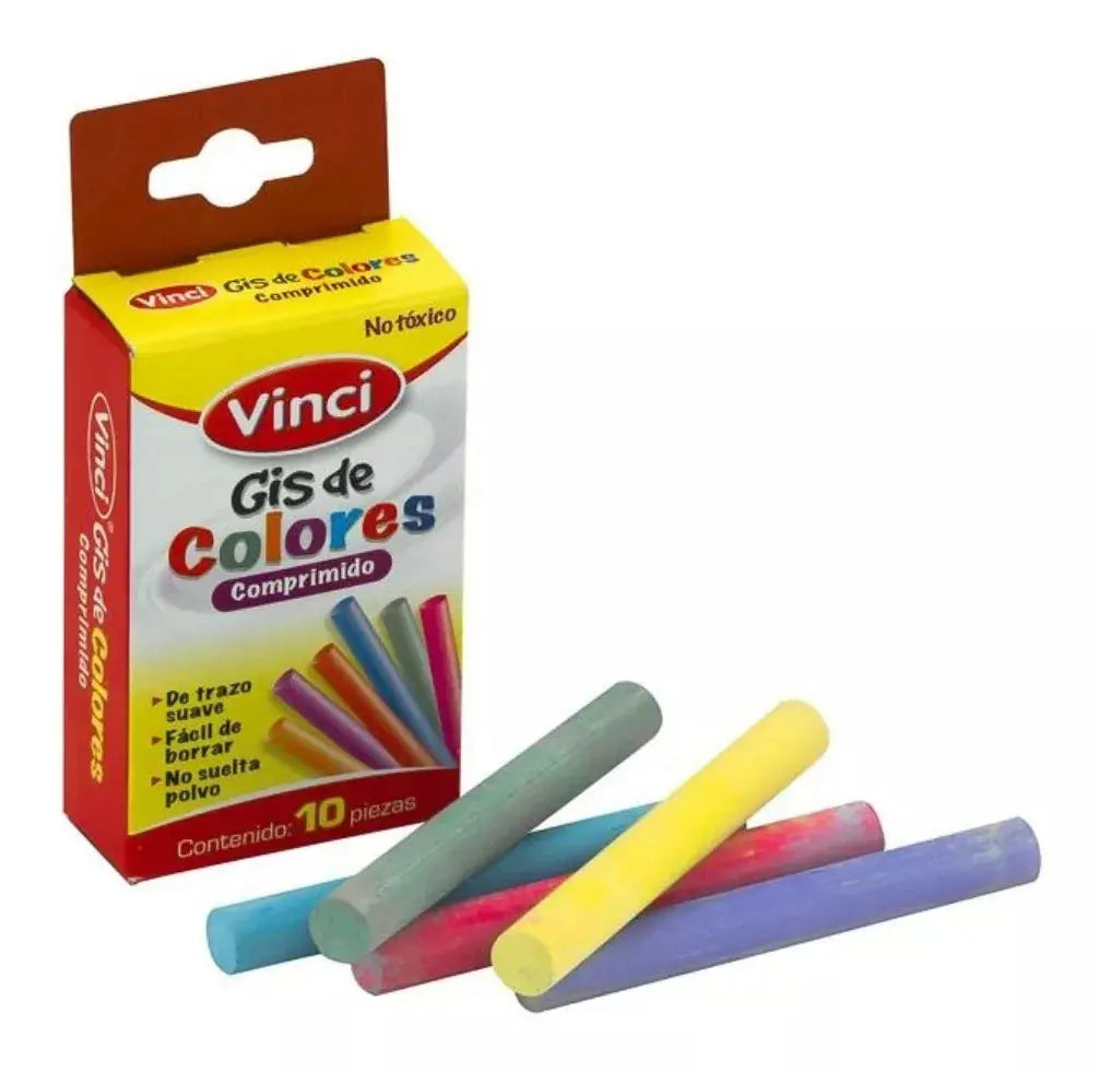 10 Gises Colores Vinci Trazo Suave Gis Escolar No Tóxico - Marchante MX