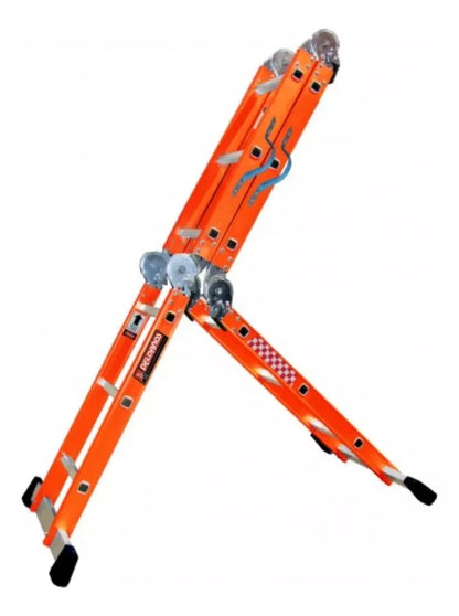 Escalera Acero Multiposiciones Peldaños Naranja 12 Escalones