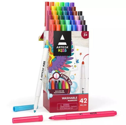 42 Plumones Niños Marcador Dibujo Punta Fina Lavables Arteza