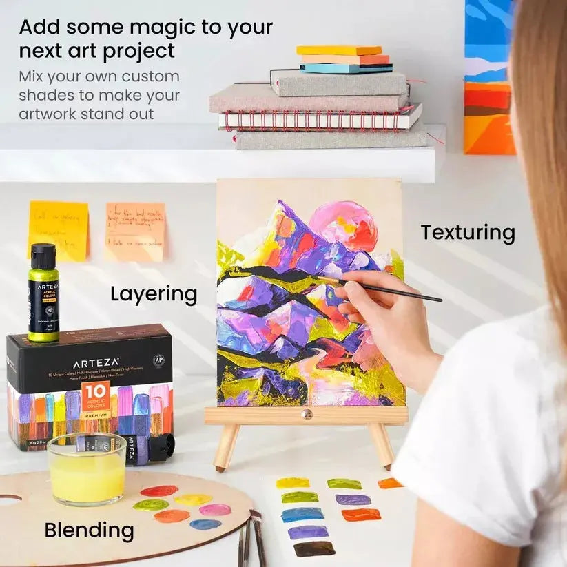 Set 10 Pinturas Arteza 60ml Acrílica Premium Manualidades - Coveme - vista lateral