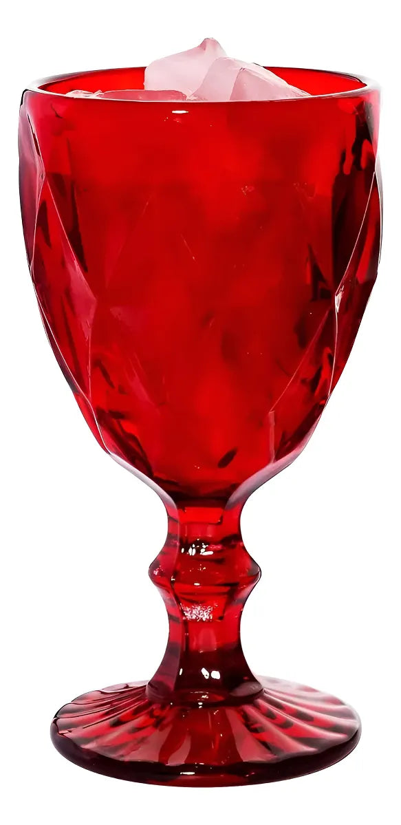 Set 24 Copas Color Rojo Cristal Vidrio Labrado 245 Ml