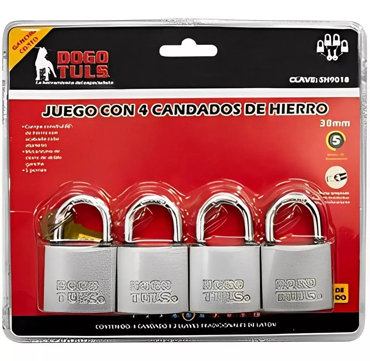 Juego 4 Candados Hierro 38mm Gancho Corto Nivel 5 Dogotuls - Dogotuls - vista lateral