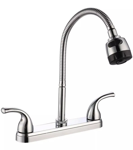 Mezcladora Para Fregadero Cuello Flexible Cocina Abs Meer Acabado Brillante Color Plateado