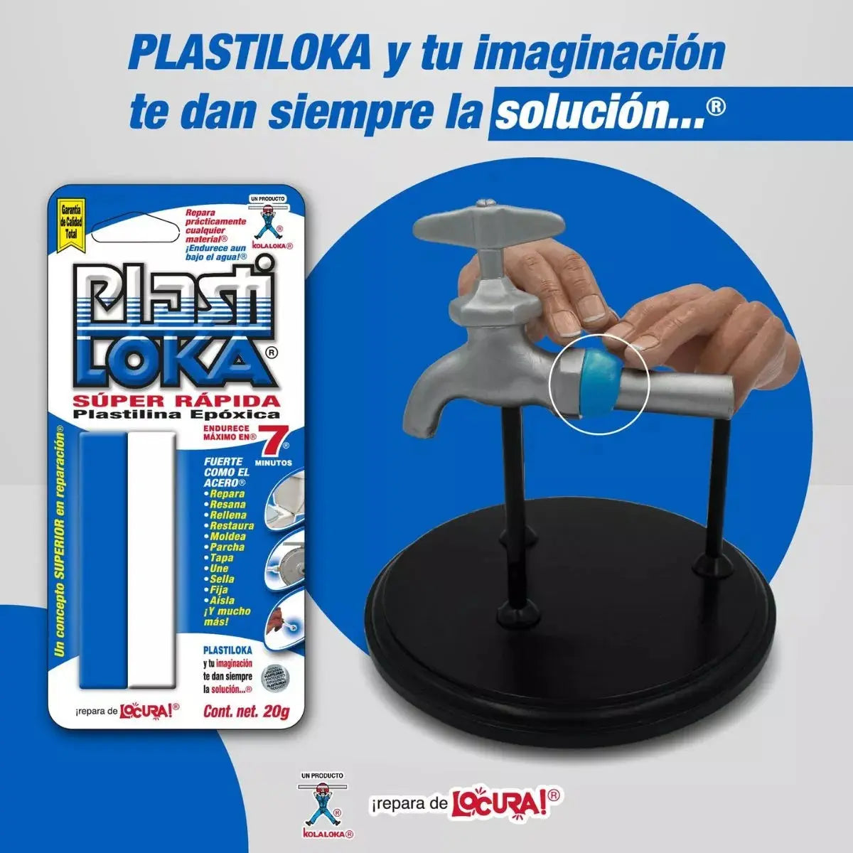 Plastiloka Azul Secado Rapido 20g Kola Loka Pastilina Epoxica - Dogotuls - vista trasera
