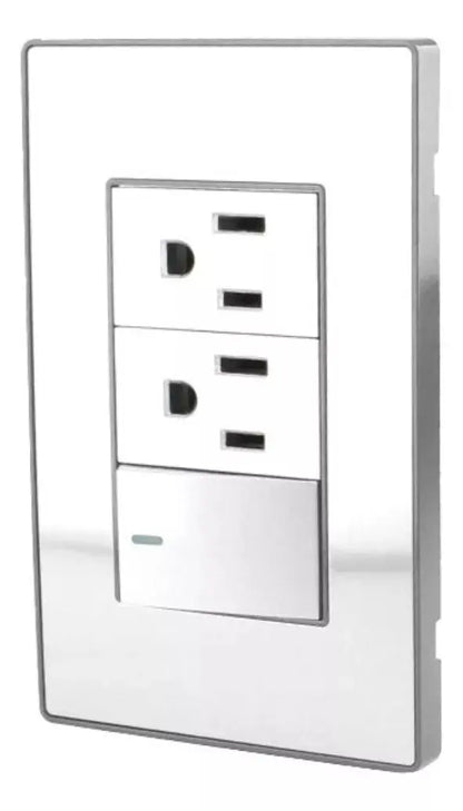 Placa Apagador Contacto Doble Sanelec Modelo Cordoba 4638 - Sanelec - detalle