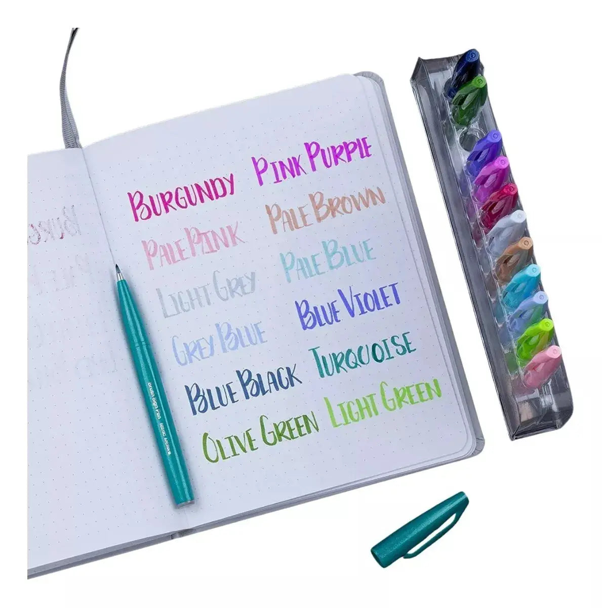 12 Plumas Brushup Pentel Marcador Punta Fieltro Tinta Pastel - Sanelec - detalle