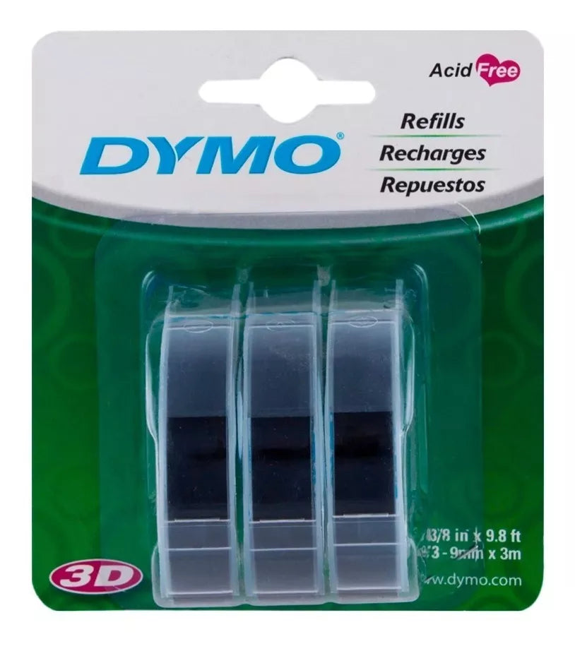 Cinta Plastica Rotulador Dymo Negro 9 Mm Blister 3 Pzas