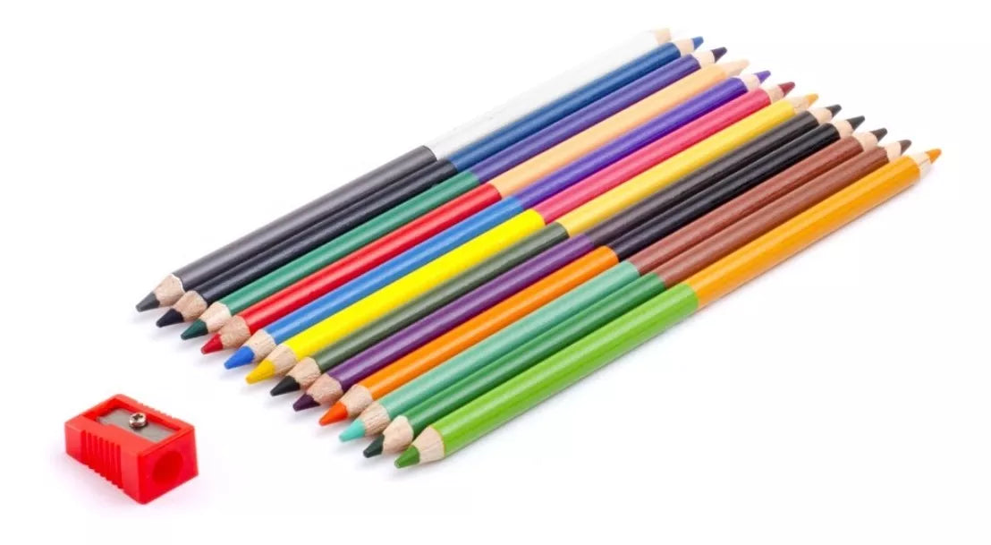 Caja 12 Lápices Bicolores Redondos 4mm Mina Gruesa Metalicos