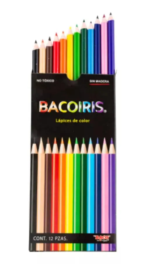 12 Lapices Colores Baco Largos Bacoiris Redondos Escolar - BACO