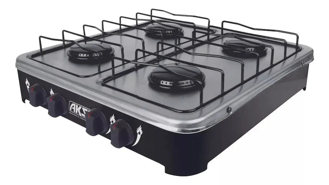 Estufa Mesa 4 Quemadores Aksi Negro Acero Inoxidable - Aksi