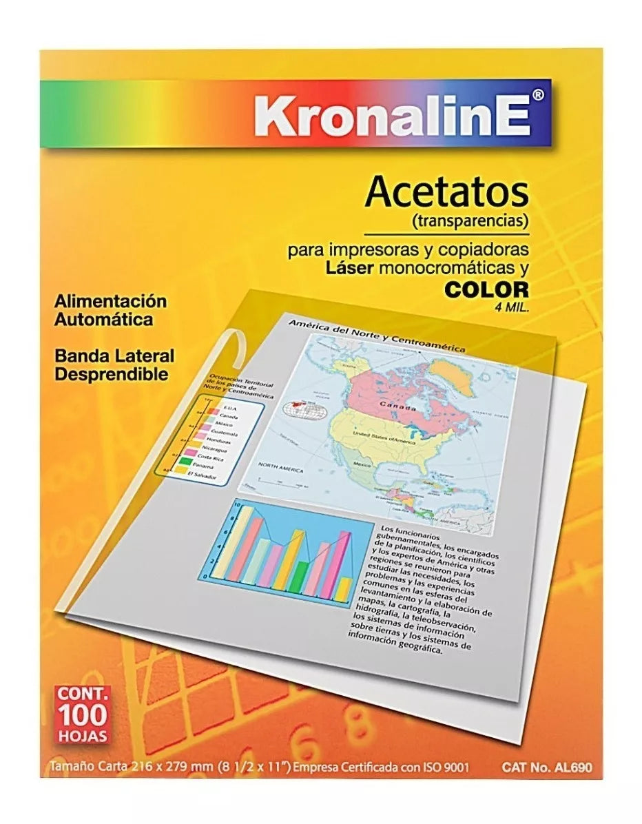 100 Hojas Película Acetato Laser Impresora Toner Kronaline Al690