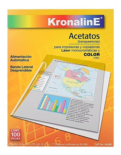 100 Hojas Película Acetato Laser Impresora Toner Kronaline Al690