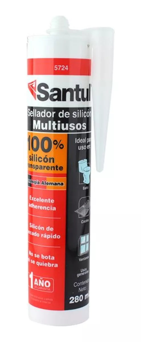 Sellador Multiusos Silicon Transparente Tubo Santul 280 Ml