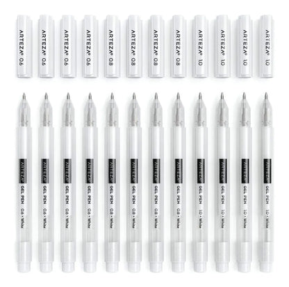 Set 12 Plumas Gel Blancas Arteza Punto 0.6 Mm 0.8 Mm 1 Mm