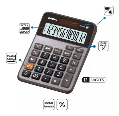 Calculadora Escritorio Casio Mx-120b Gris 12 dígitos Cuadrada - Casio - vista lateral