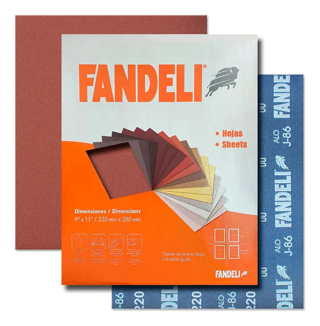 50 piezas Lija para Madera y Metal J-86 Fandeli Grano 220 9" x 11" - Marchante MX