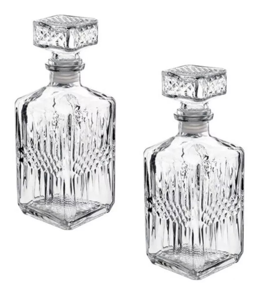 2 Pz Licorera Cuadrada Grande Rodas 750ml Vidrio Cristal