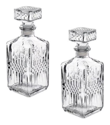 2 Pz Licorera Cuadrada Grande Rodas 750ml Vidrio Cristal