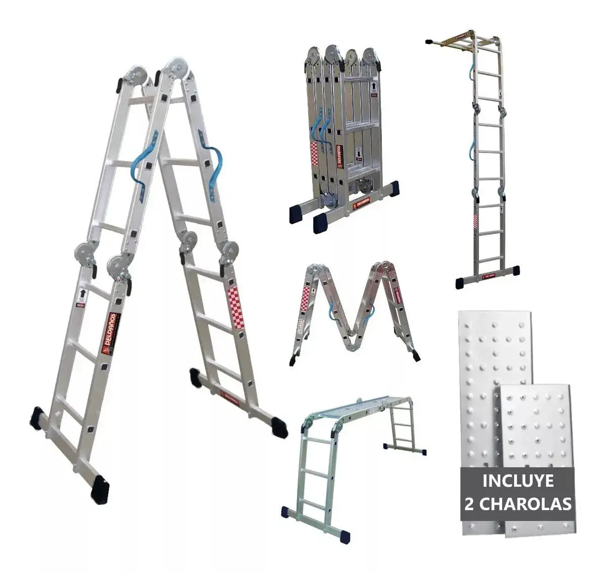 Escalera De Aluminio Multipropósito Peldaños 706756 Plateado - Politec - vista lateral