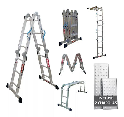 Escalera De Aluminio Multipropósito Peldaños 706756 Plateado - Politec - vista lateral