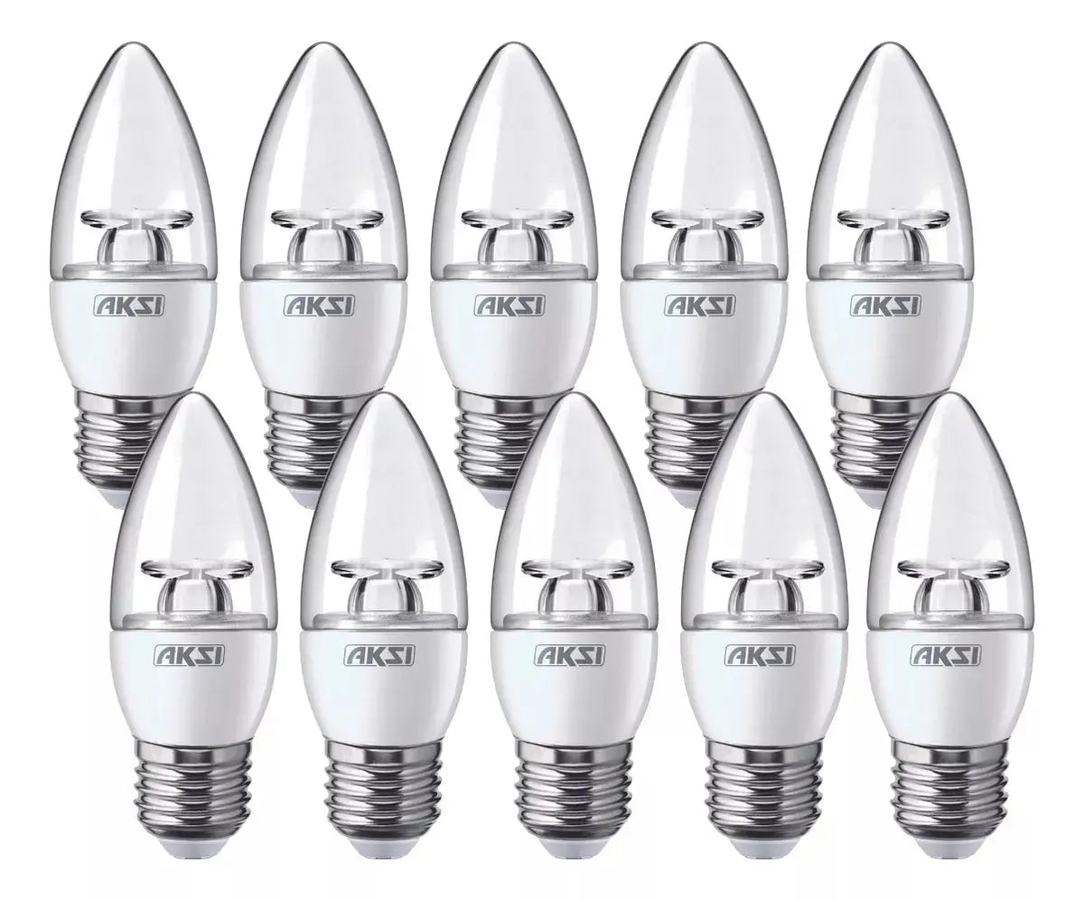 Pack De 10 Focos Vela Led Aksi 4w Luz Cálida Base E27 - Aksi