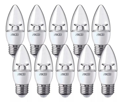 Pack De 10 Focos Vela Led Aksi 4w Luz Cálida Base E27 - Aksi