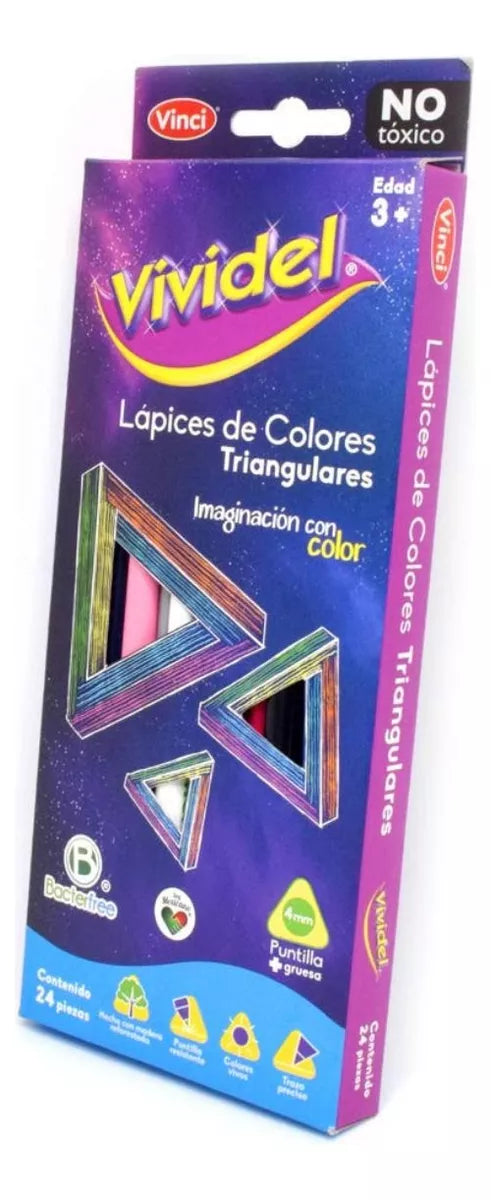 24 Lapices Colores Triangulares Vinci Vividel 4mm