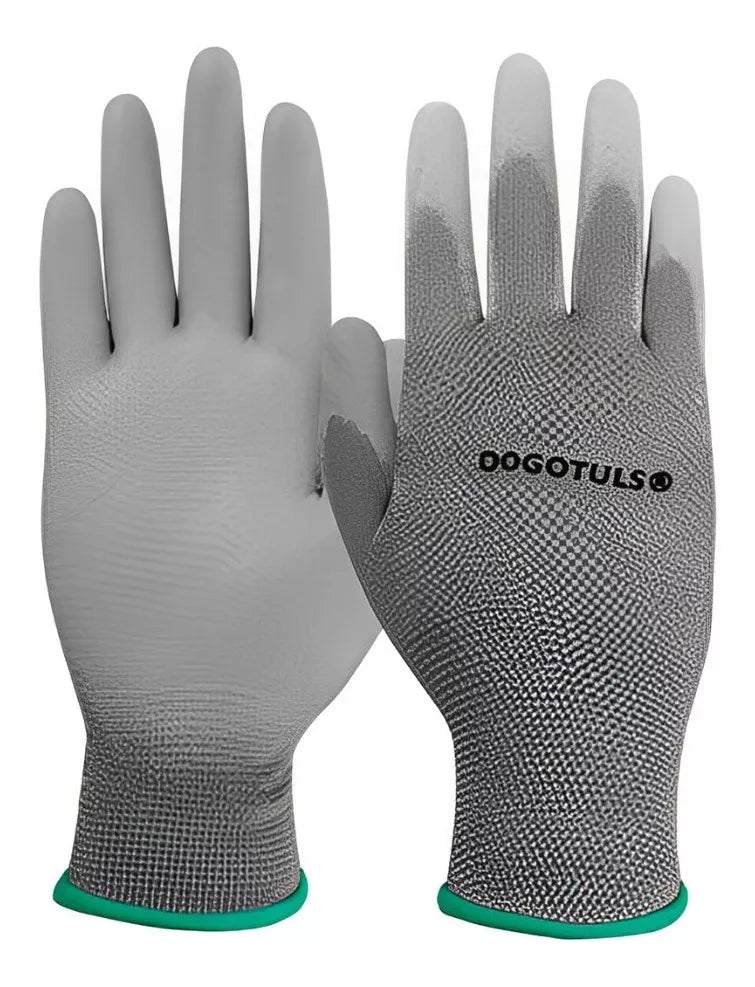 6pz Guante Nylon Palma Recubierta Poliuretano Dogotuls Gris