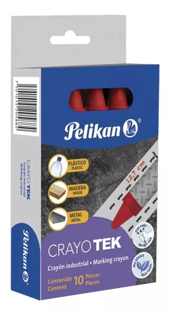 Crayones de Cera Pelikan Industrial Multiusos 10 Piezas Elegir Color Rojo - Pelikan