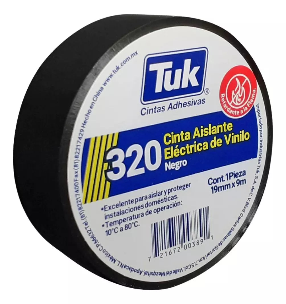 Cinta Vinilo Aislamiento Tuk 19mm X 9m Negro Uso Domestico