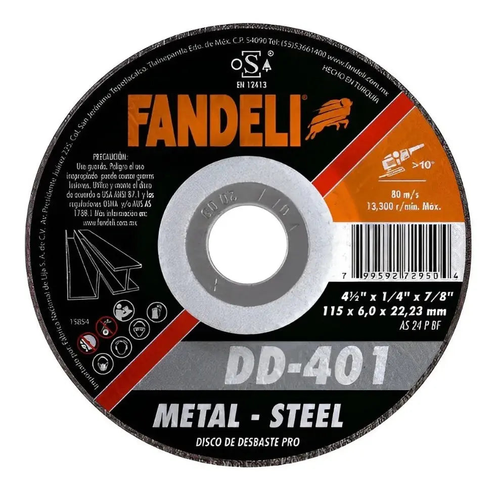 25 PZS Disco desbaste metal pro 4½" 115mm x 7.0mm x 22.2mm 72950 Fandeli - Fandeli - vista lateral