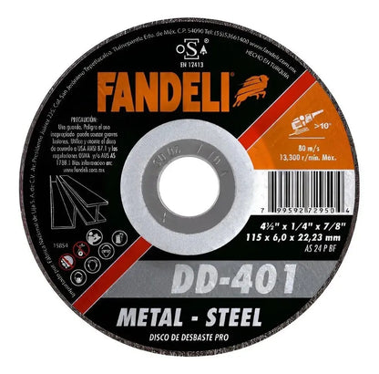 25 PZS Disco desbaste metal pro 4½" 115mm x 7.0mm x 22.2mm 72950 Fandeli - Fandeli - vista lateral