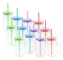 12pz Frasco Mason Jar Liso 480ml Tapa Popote Vidrio Colores